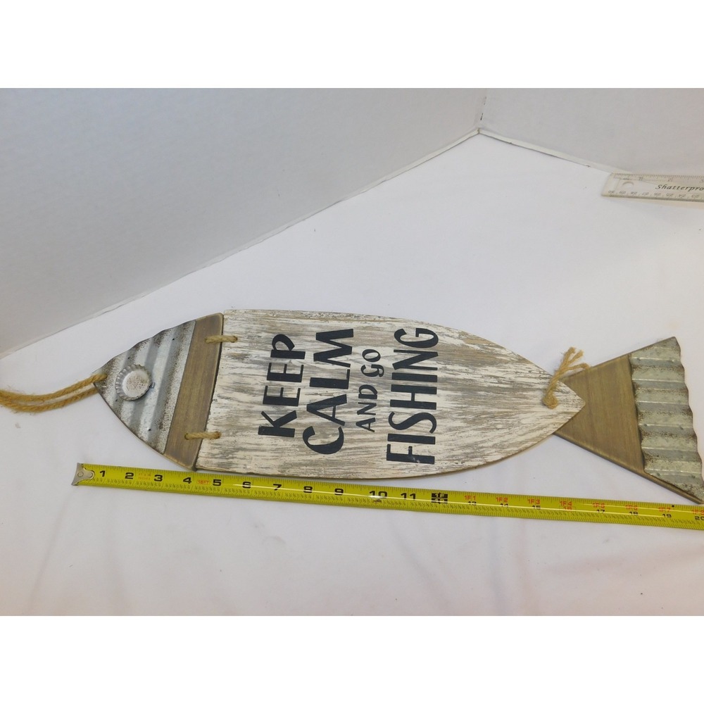 Keep Calm And Go Fishing Sign Wood Metal Fish